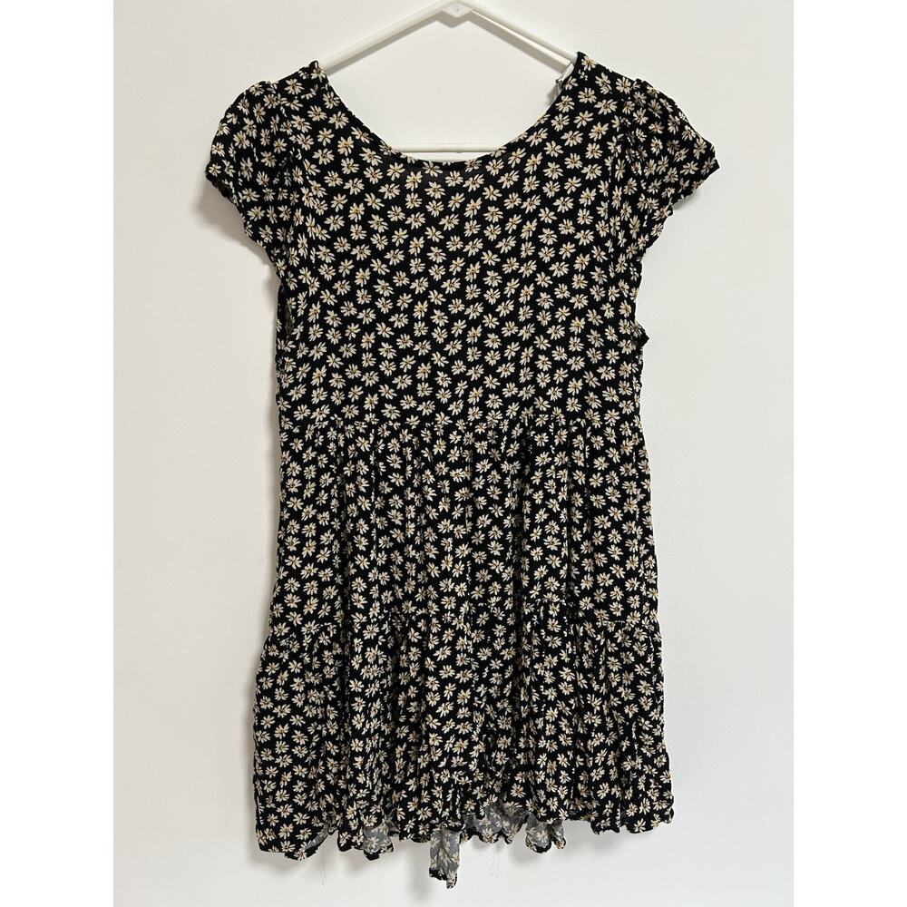 American Eagle Daisy Dress Small Ruffle Tiered Boho Cottage Black Short